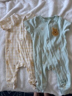 Winnie the Pooh Short-Sleeve One-Piece Rompers - Yellow & Light Blue